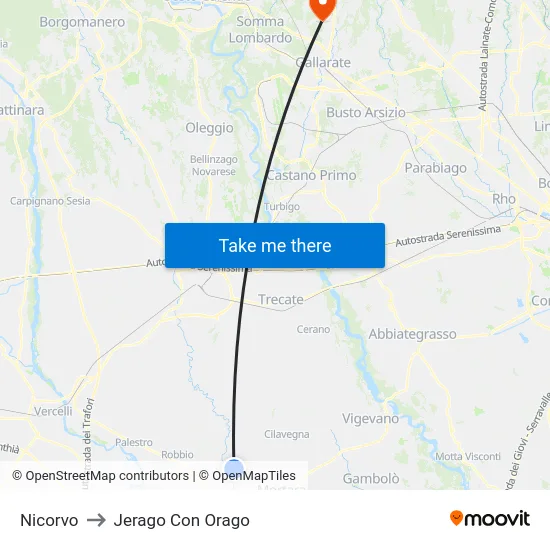 Nicorvo to Jerago Con Orago map