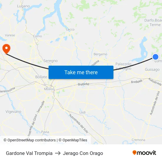 Gardone Val Trompia to Jerago con Orago map
