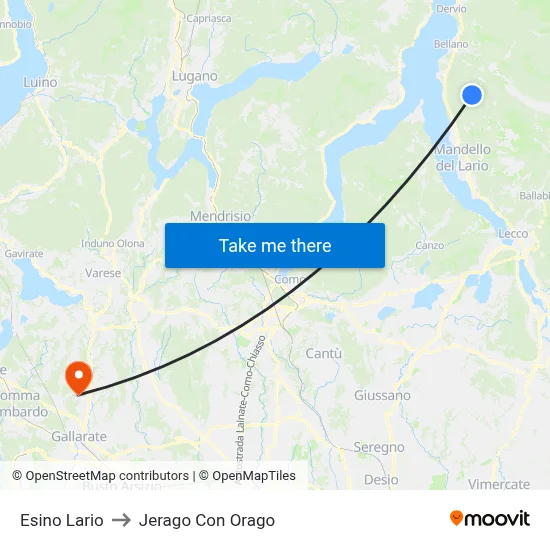 Esino Lario to Jerago con Orago map