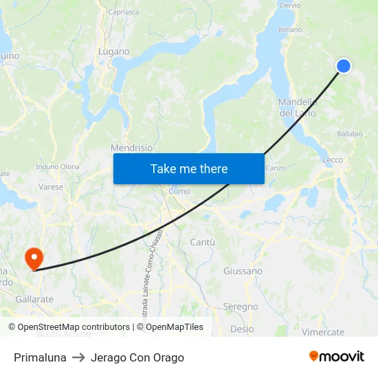 Primaluna to Jerago con Orago map