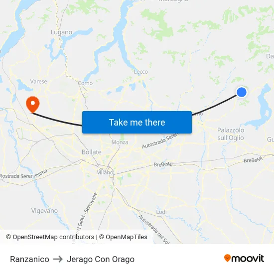 Ranzanico to Jerago Con Orago map