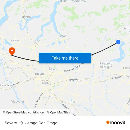 Sovere to Jerago con Orago map