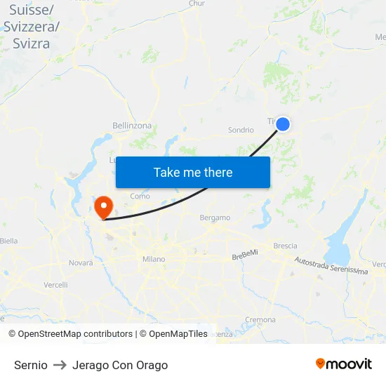 Sernio to Jerago Con Orago map