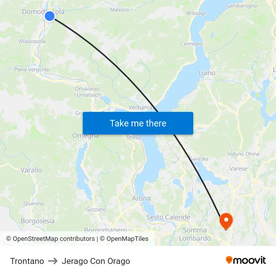 Trontano to Jerago con Orago map