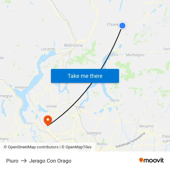 Piuro to Jerago con Orago map