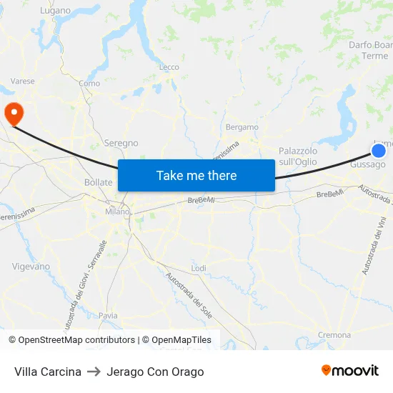Villa Carcina to Jerago con Orago map