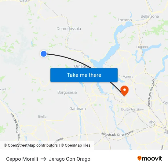 Ceppo Morelli to Jerago con Orago map
