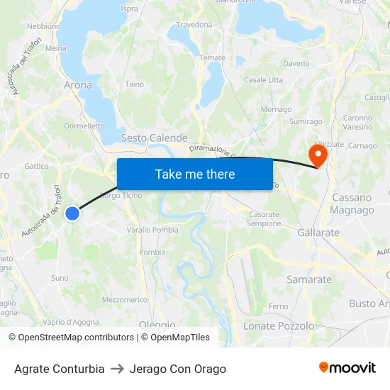Agrate Conturbia to Jerago con Orago map