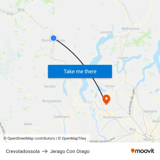 Crevoladossola to Jerago con Orago map