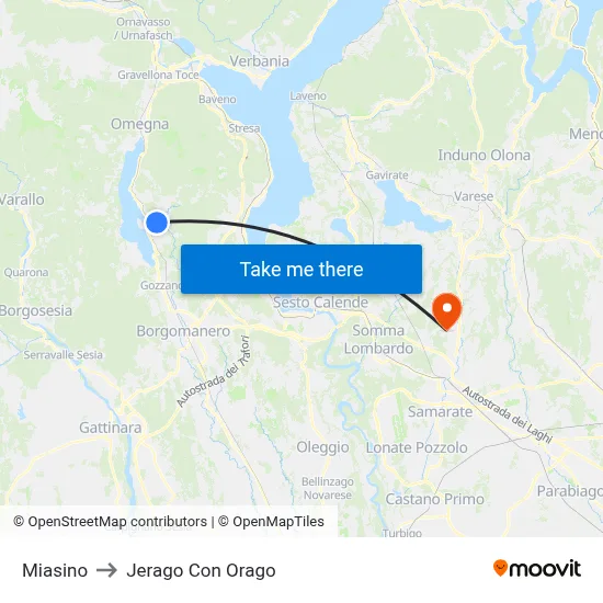 Miasino to Jerago con Orago map