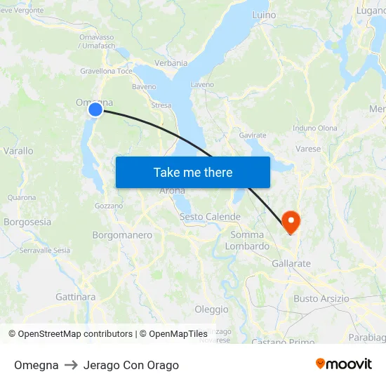 Omegna to Jerago Con Orago map