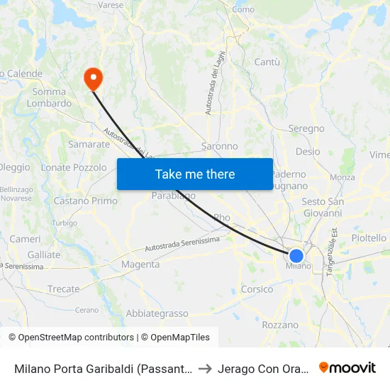 Milan Porta Garibaldi (Passante) to Jerago con Orago map