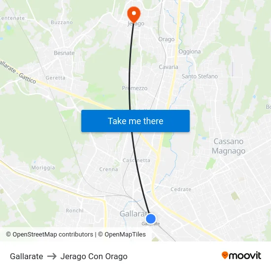 Gallarate to Jerago con Orago map