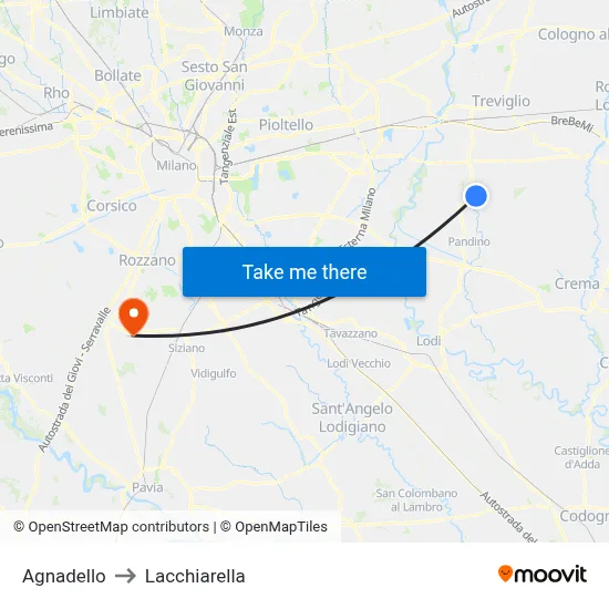 Agnadello to Lacchiarella map