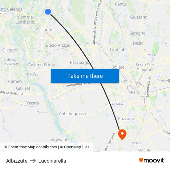 Albizzate to Lacchiarella map
