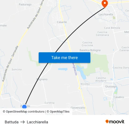 Battuda to Lacchiarella map
