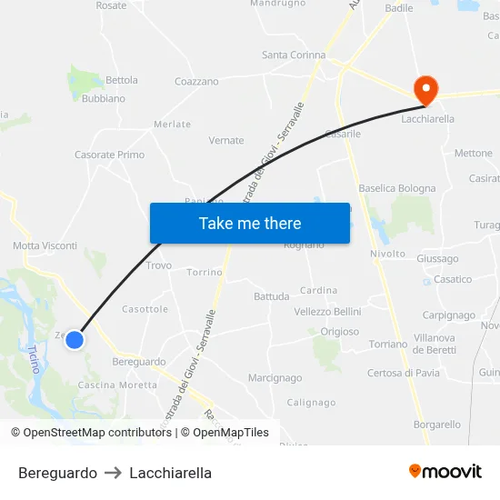 Bereguardo to Lacchiarella map