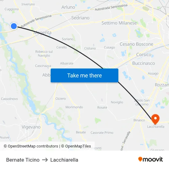 Bernate Ticino to Lacchiarella map
