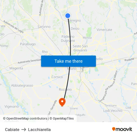 Cabiate to Lacchiarella map