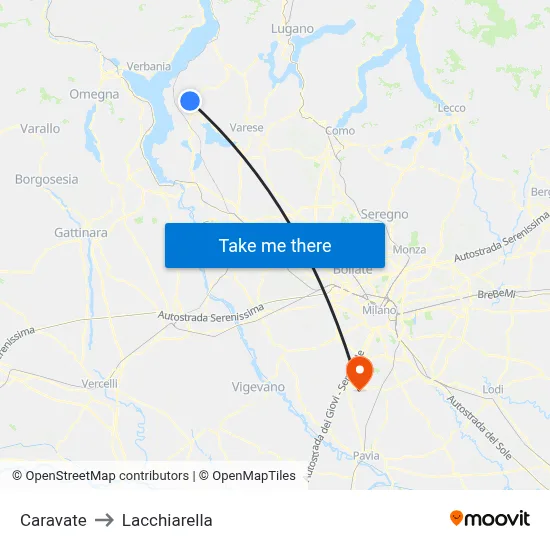 Caravate to Lacchiarella map