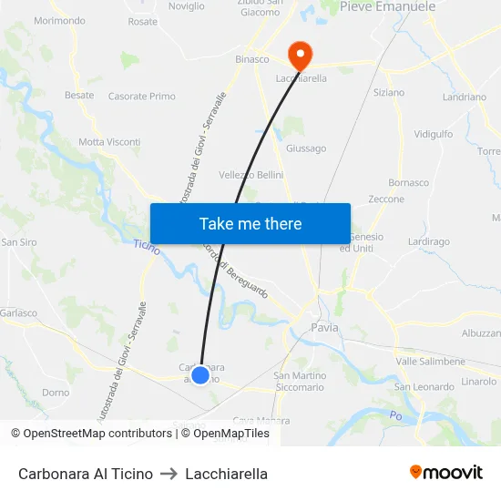 Carbonara Al Ticino to Lacchiarella map