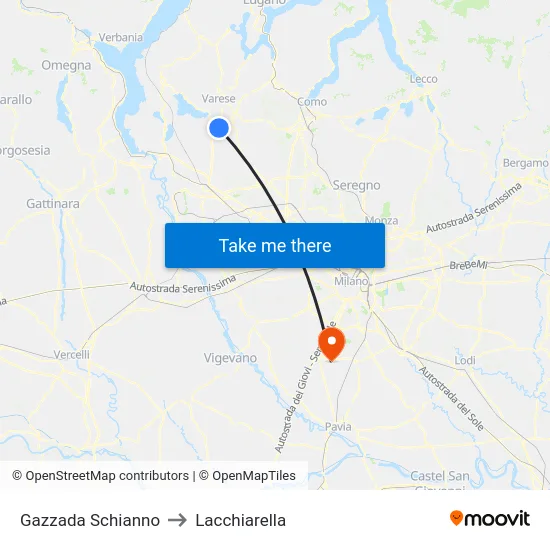 Gazzada Schianno to Lacchiarella map