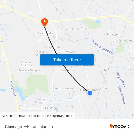 Giussago to Lacchiarella map