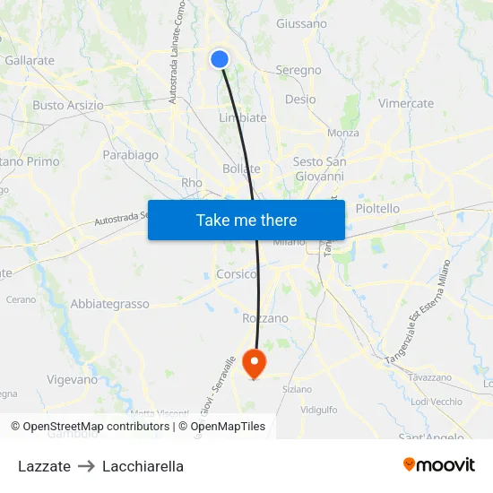 Lazzate to Lacchiarella map