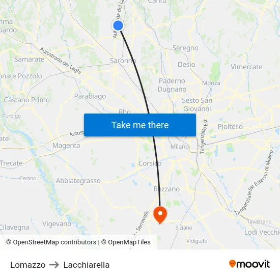 Lomazzo to Lacchiarella map