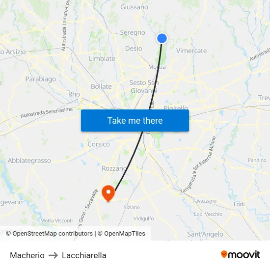 Macherio to Lacchiarella map