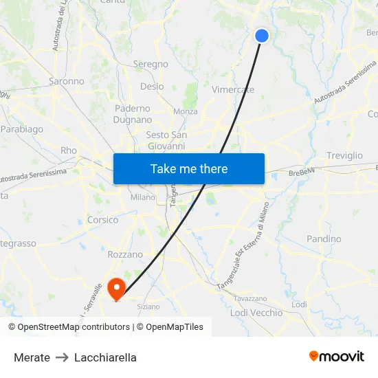 Merate to Lacchiarella map