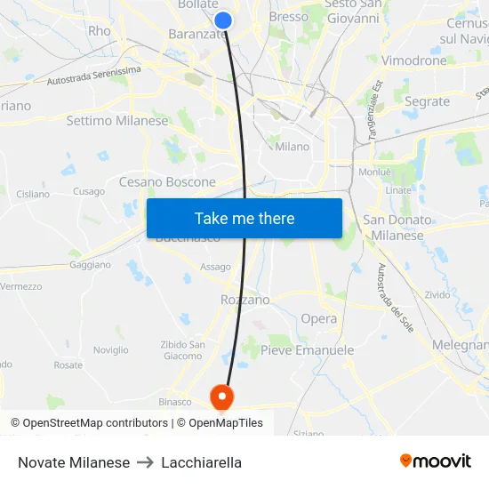 Novate Milanese to Lacchiarella map