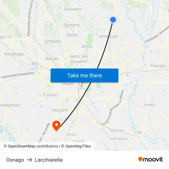 Osnago to Lacchiarella map
