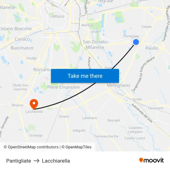Pantigliate to Lacchiarella map