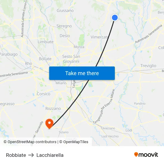 Robbiate to Lacchiarella map