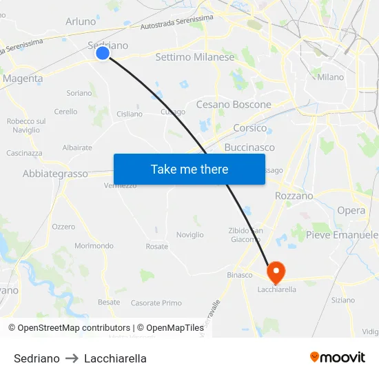 Sedriano to Lacchiarella map