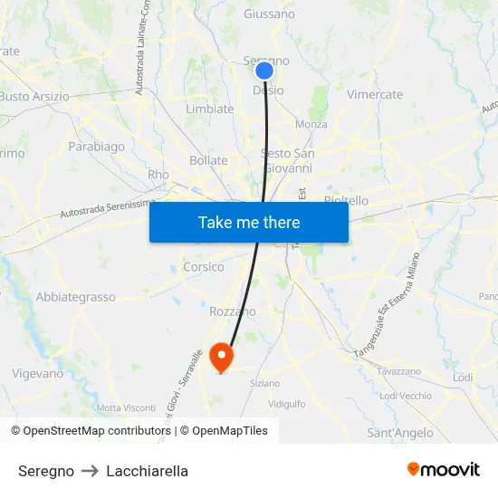 Seregno to Lacchiarella map