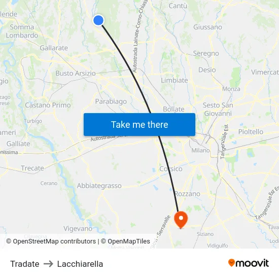 Tradate to Lacchiarella map