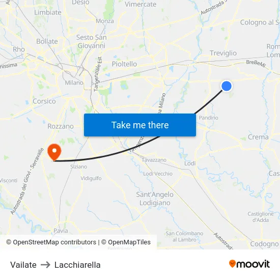 Vailate to Lacchiarella map