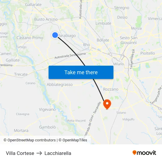 Villa Cortese to Lacchiarella map