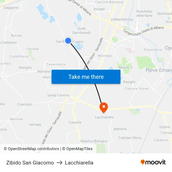 Zibido San Giacomo to Lacchiarella map