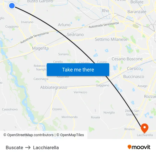 Buscate to Lacchiarella map