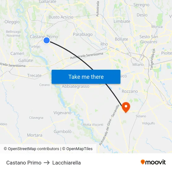 Castano Primo to Lacchiarella map