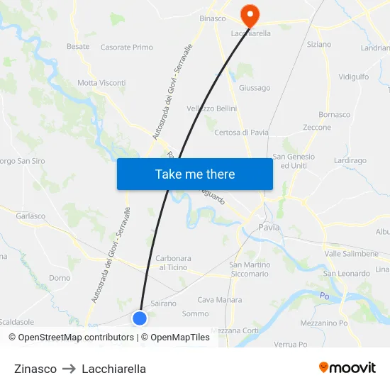 Zinasco to Lacchiarella map