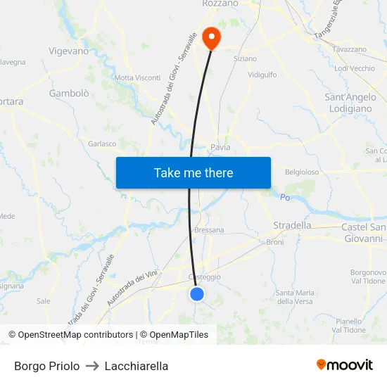 Borgo Priolo to Lacchiarella map