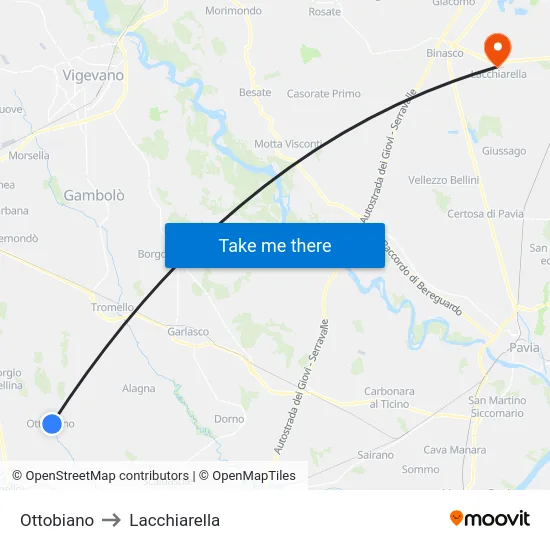 Ottobiano to Lacchiarella map