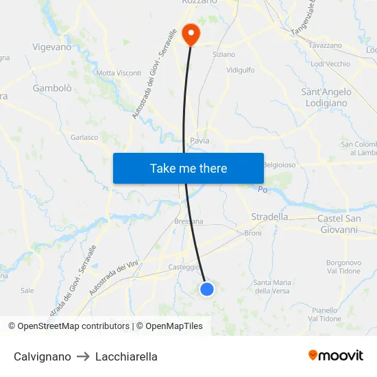Calvignano to Lacchiarella map