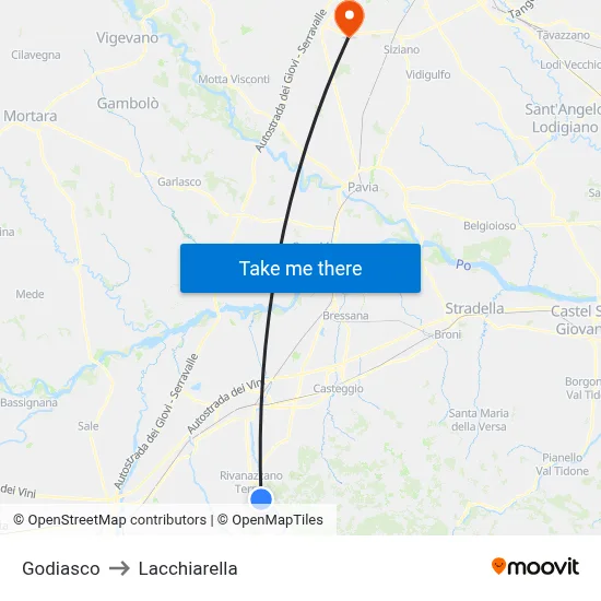 Godiasco to Lacchiarella map