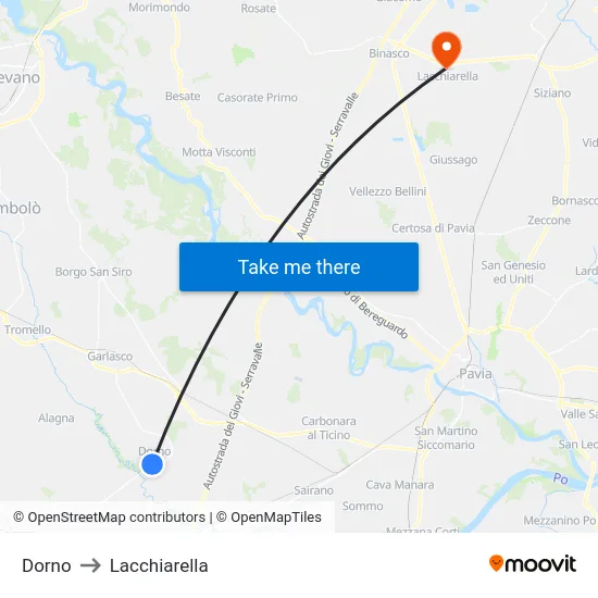 Dorno to Lacchiarella map