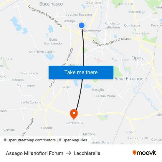 Assago Milanofiori Forum to Lacchiarella map